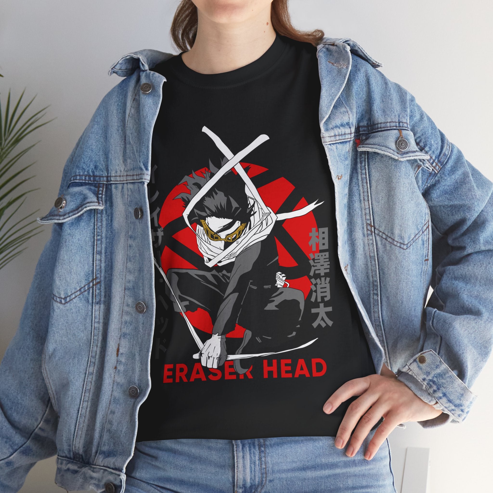 Eraser Head Anime Graphic Tee — Japanese Text Hero Design My hero academia